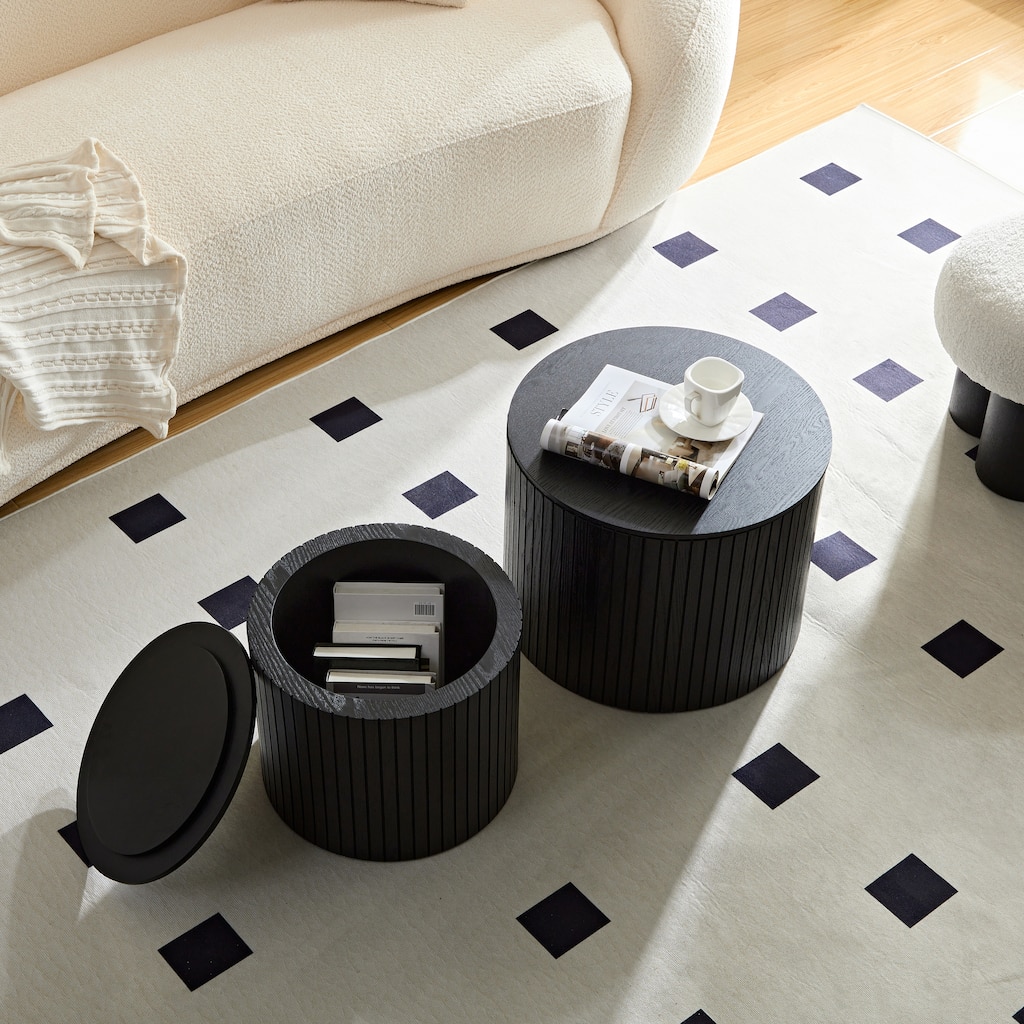 Modern Nesting Coffee Tables Stylish Coffee Tables Round Coffee Tables, for Living Rooms, 2-Piece Set, Black