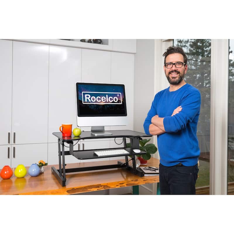 32" Sit-Stand Desk Converter with Spacious Platform for Monitors and Laptops