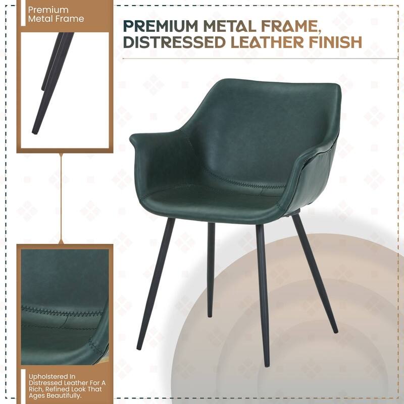 Markley Mid-Century Modern Minimalist Ergonomic Leather Dining Chair with Comfy Curved Seat & Strong Powder-Coated Iron Legs