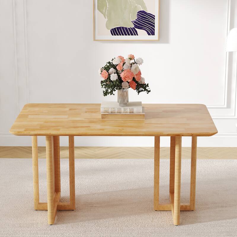 Chinese Retro Country Style Solid Wood & Imitation Rattan Dining Table, Modern Simple Wooden Table