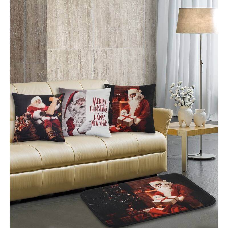 Violet Linen Seasonal Xmas Christmas Holiday Santa Claus Actions Pattern, 18" by 30 Inch, Decorative Area Rug, Doormat.