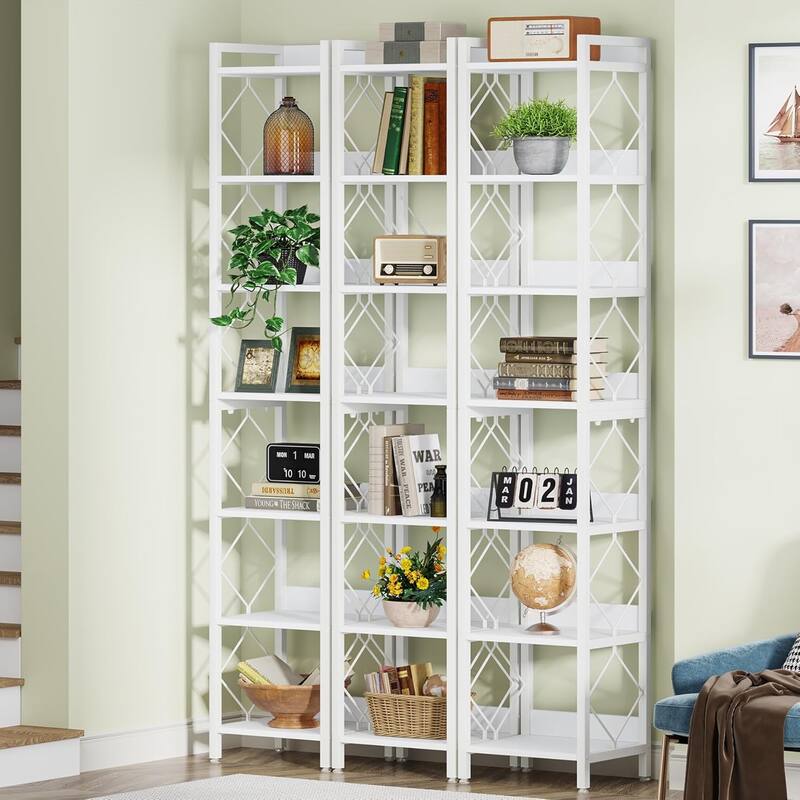 78.7" White Bookshelf, 7 Tier Tall Skinny Bookcase Freestanding Narrow Display Shelves
