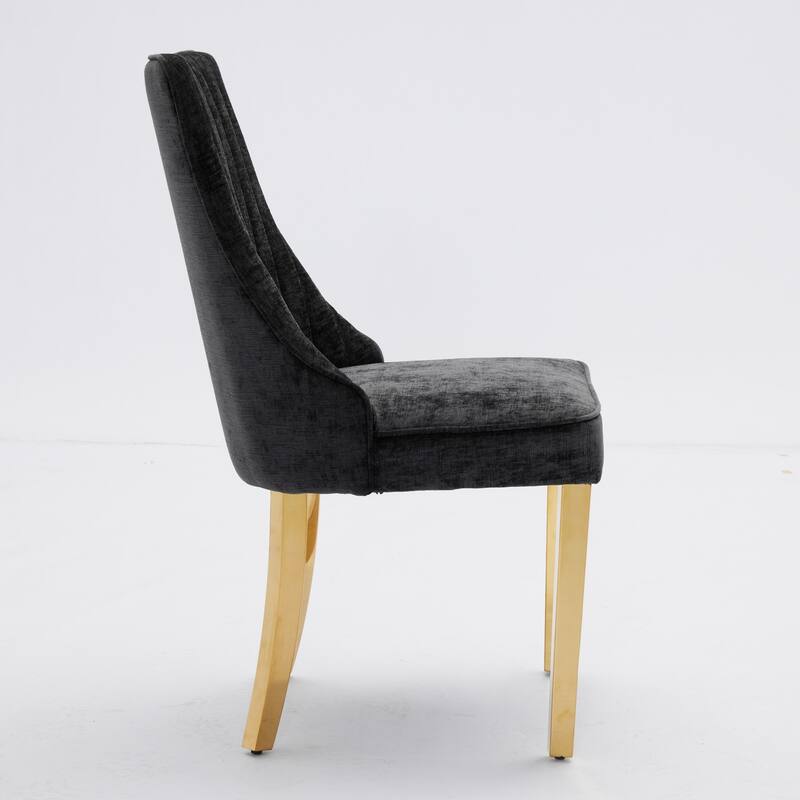 GDF Studio- Rayon Chenille Upholstered Dining Chair with Tufted Back & Golden Metal Base, Set of 2