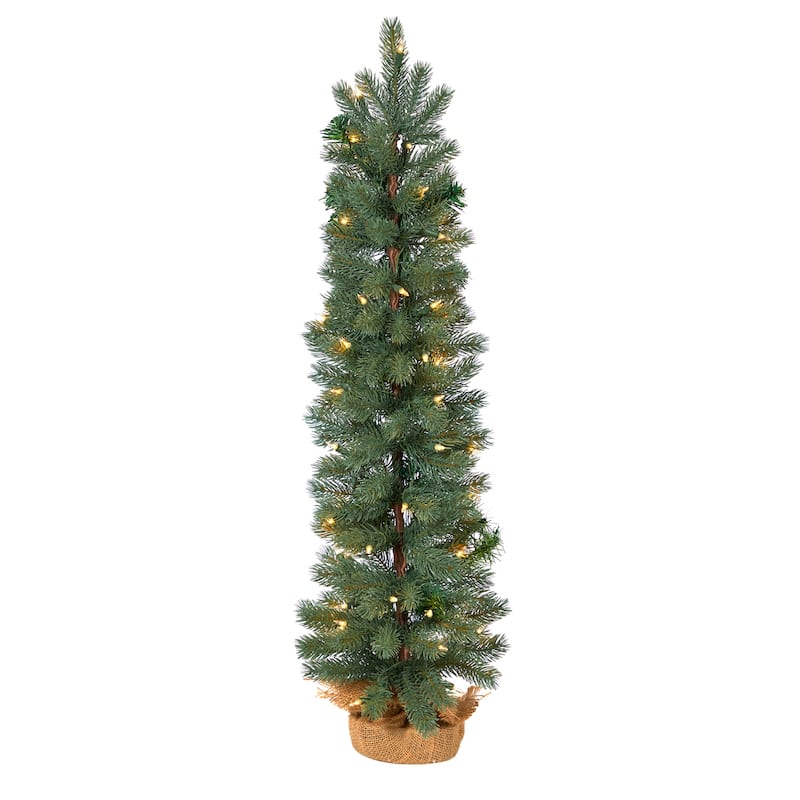 3ft. Green Pine Artificial Christmas Tree with 50 Warm White Lights in Burlap Base - Petite Rustic Holiday X-Mas Accent