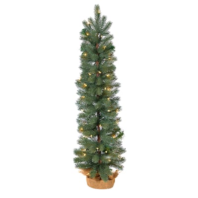 3ft. Green Pine Artificial Christmas Tree with 50 Warm White Lights in Burlap Base - Petite Rustic Holiday X-Mas Accent