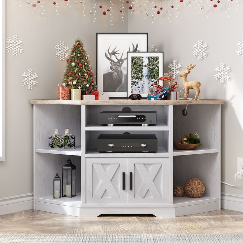 Farmhouse Corner TV Stand Entertainment Center Media Console for TVs up to 55" with Power Outlet