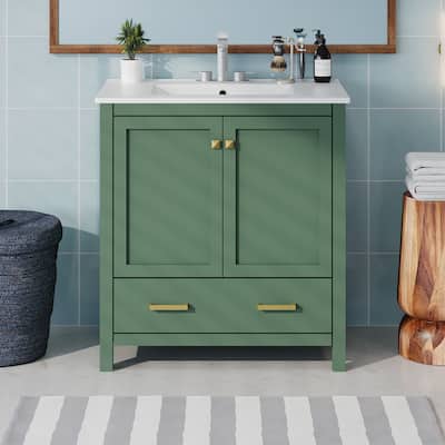 30 Inch Green Bathroom Vanity with Single Sink