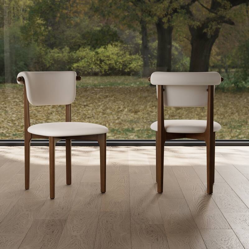 Modern Not Assembled Need Faux Leather Dining chairs, Beige, Solid Wood legs, Mid Century Kitchen Chairs for Diningroom