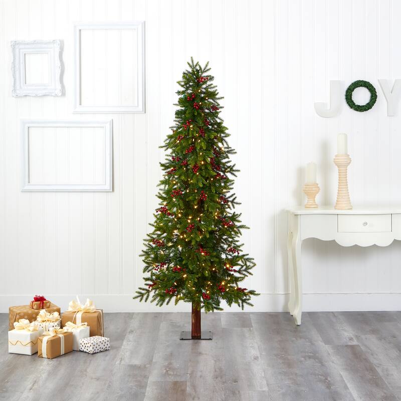 6ft. Fir Artificial Christmas Tree with 250 Multi-Color LED Lights, Berries & 415 Branches - Bright Holiday X-Mas Tree