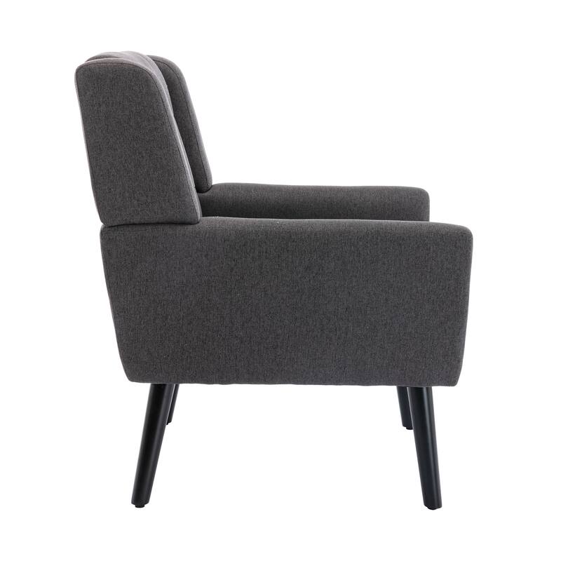 Dark Gray Linen Modern 29.53" Upholstered Buttons Tufted Accent Chair with Black Solid Wood Legs