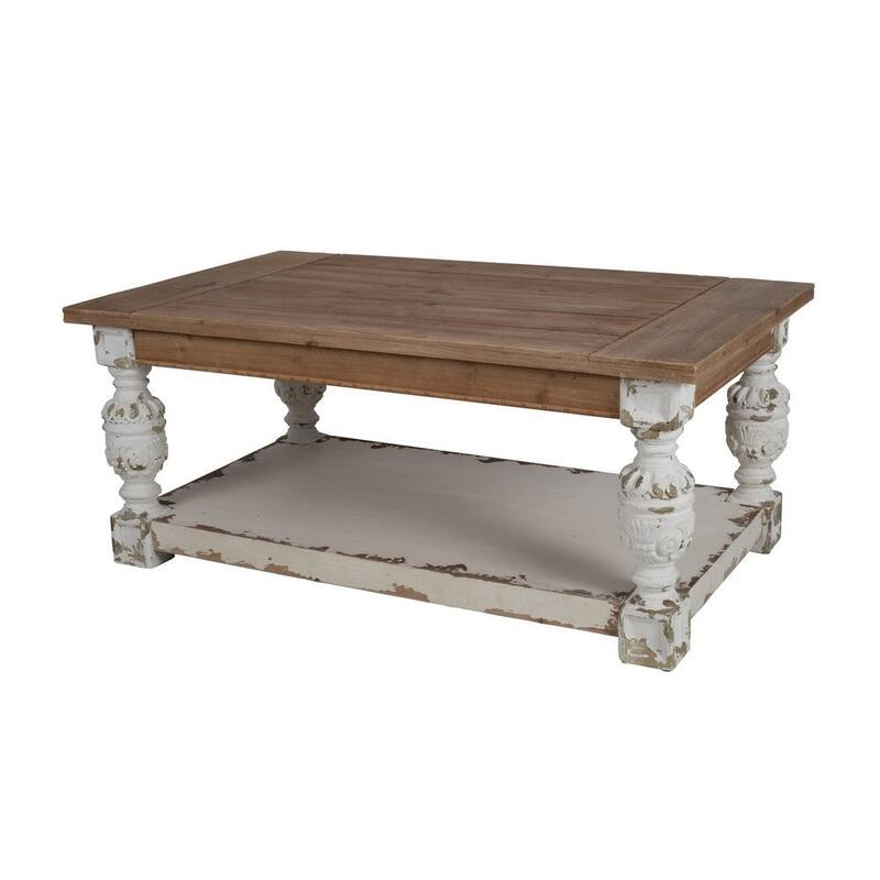 47 Inch Classic Coffee Table, Rectangular, Carved Leg, Bottom Shelf, Brown - 47.2" x 27.6" x 19.7"