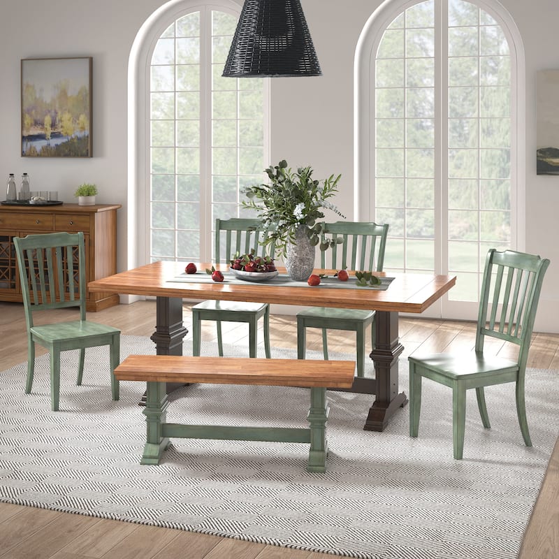 Ronda 78" Rectangular Solid Wood Top Dining Set with Spindle Back Chairs