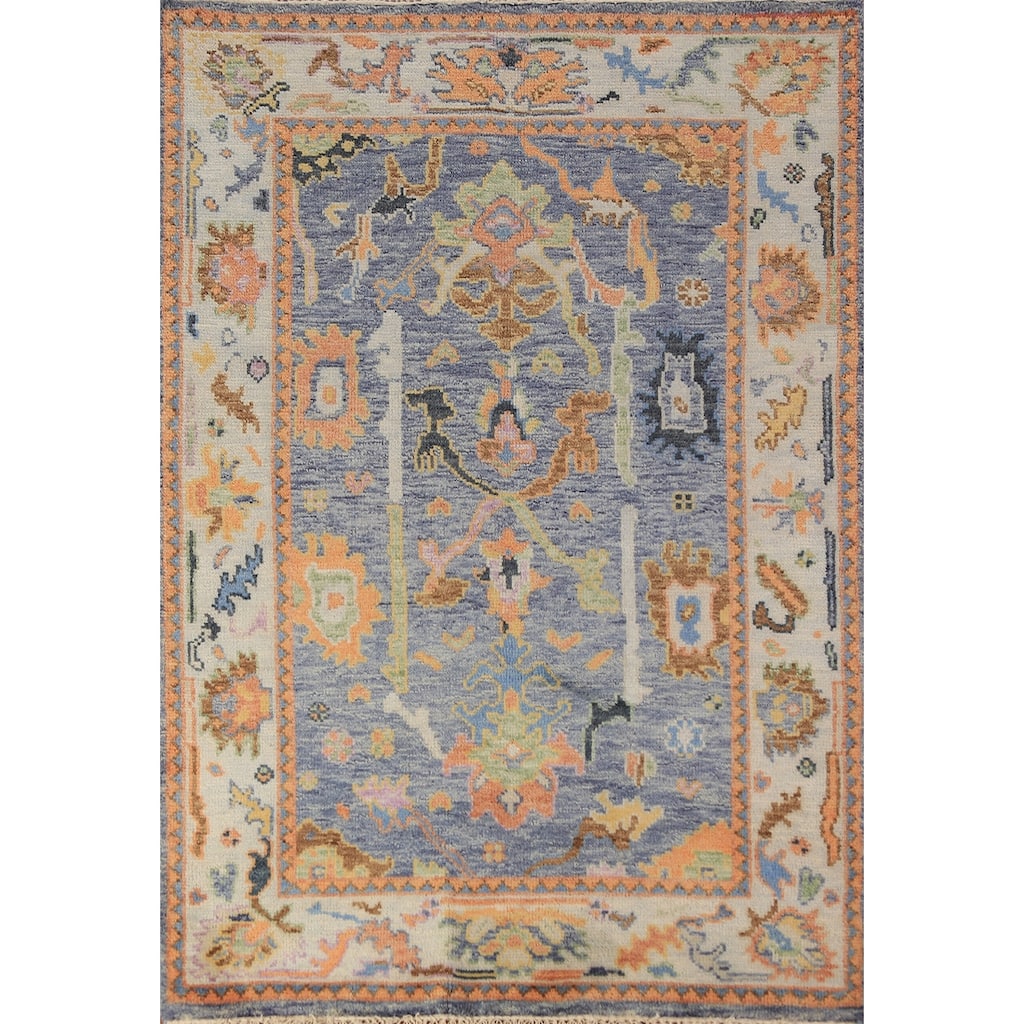 Blue Oushak Oriental Rug Hand-Knotted Transitional Wool Carpet - 4'1"x 5'10"