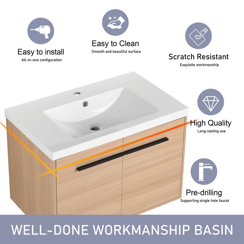 24"/30"/36" Floating Bathroom Vanity with Sink, Wall Mounted Bathroom Vanity with Soft Close Doors