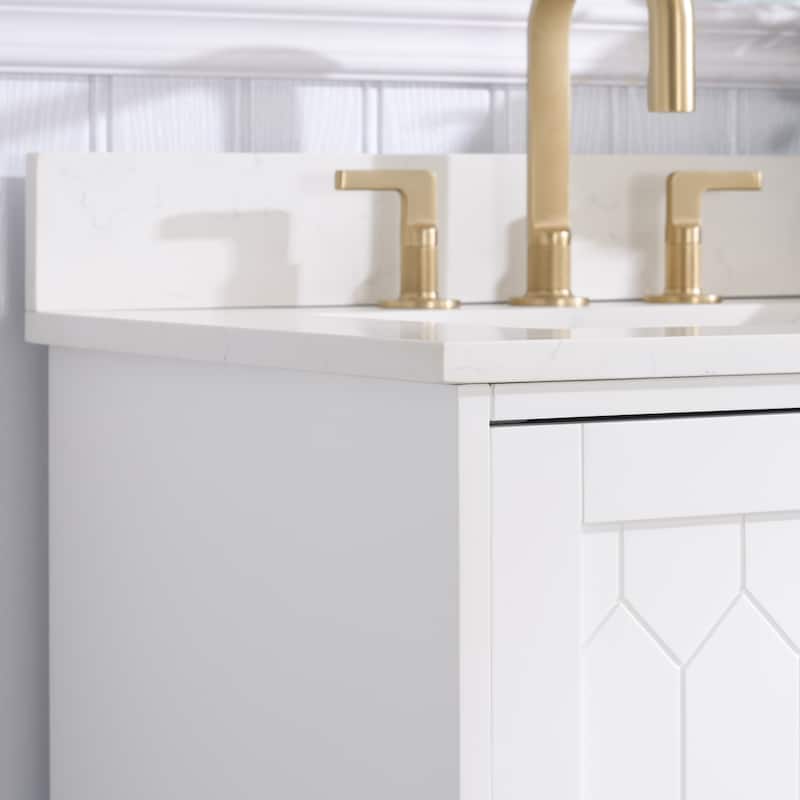 35''H Solid Wood Bath Vanity with Stain-resistant Carrera White Quartz Top and Sink
