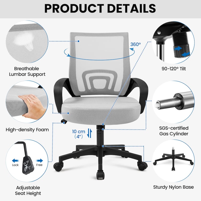 Yaheetech Adjustable Ergonomic Office Chair MidBack Mesh Swivel Chair