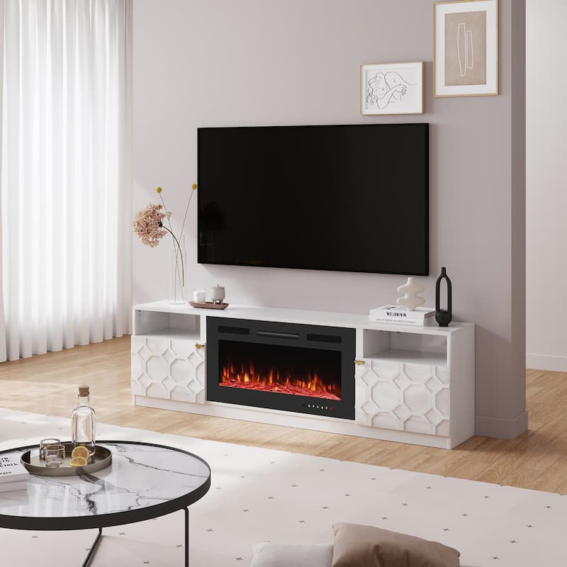 Clihome 36'' Electric Fireplace High Gloss 70'' TV Stand