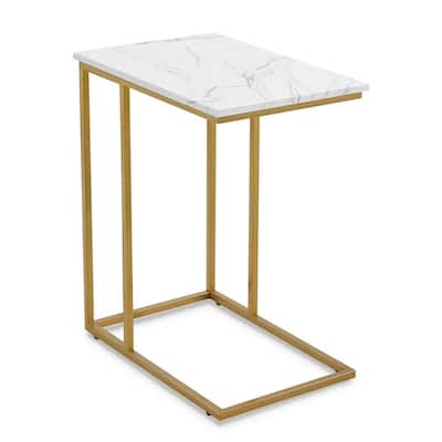 C Shaped End Table for Couch, Narrow Side Table with Adjustable Leg Pads - 23.6''W x 15.7''D