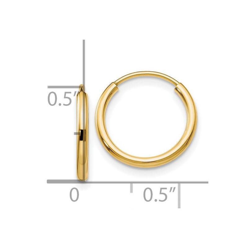 Curata 10k Yellow Gold 1.5mm Polished Round Endless Hoop Earrings - 14mm - 40mm