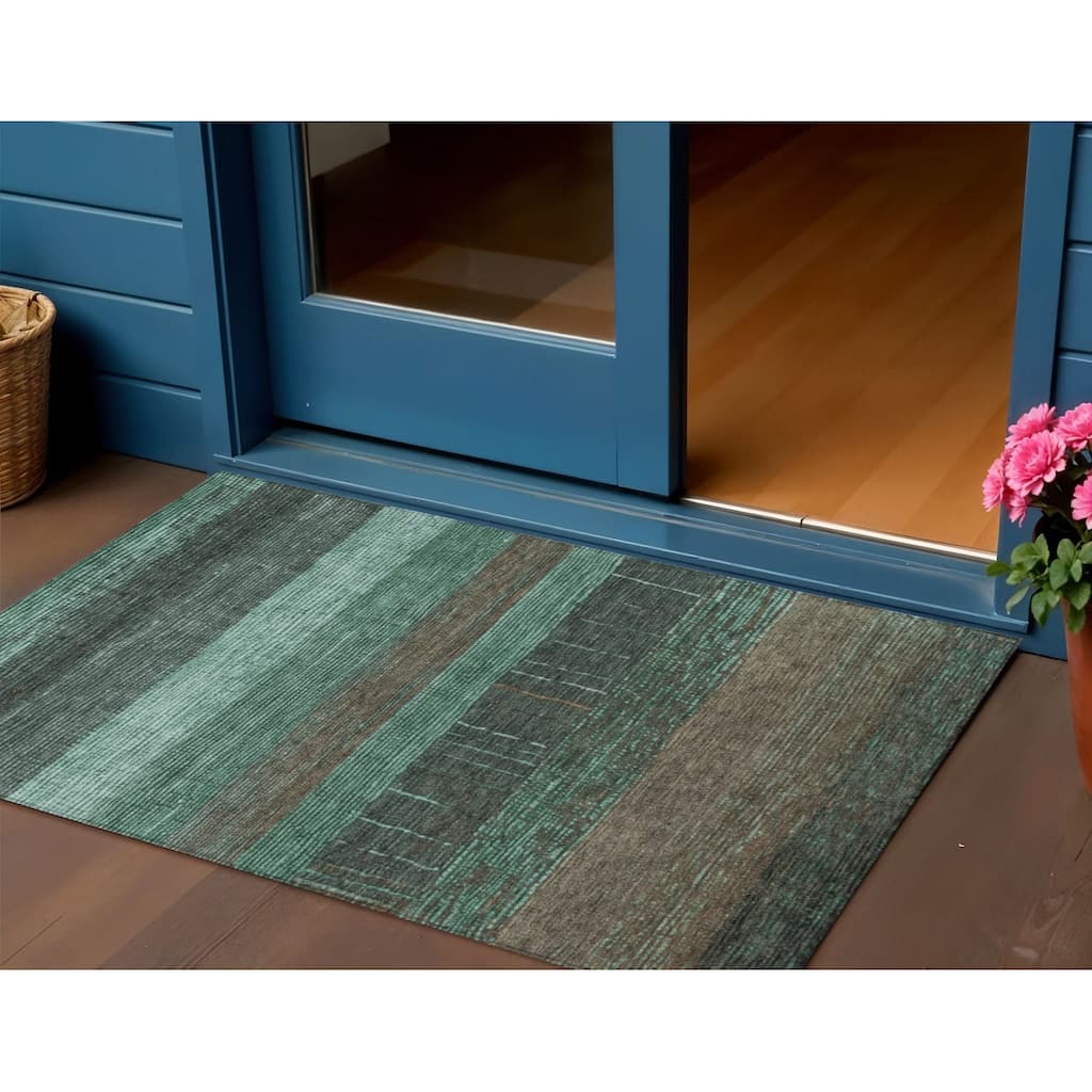 HomeRoots Striped Transitional Rectangle Outdoor Rug