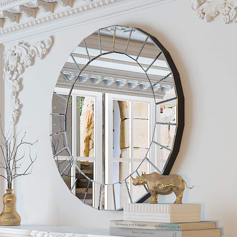 Modern Round Accent Wall Mirror Art Beveled Glass - 32"