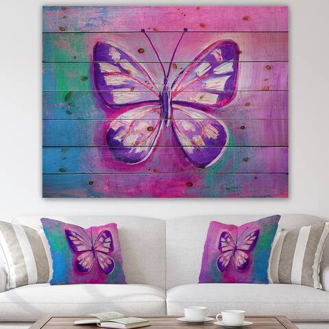 Designart 'Butterfly Portrait In Multicolors II' Modern Print on Natural Pine Wood