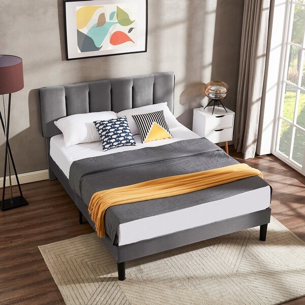 VECELO Tufted Upholstered Platform Bed Frame with Adjustable