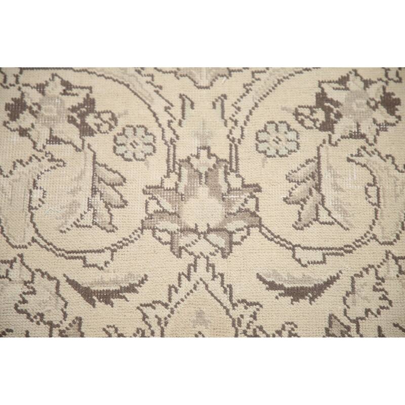 Hand Knotted Oriental 100% Wool Carpet Traditional Floral Beige & Ivories Tabriz Area Rug - 12' 8'' X 9' 9''