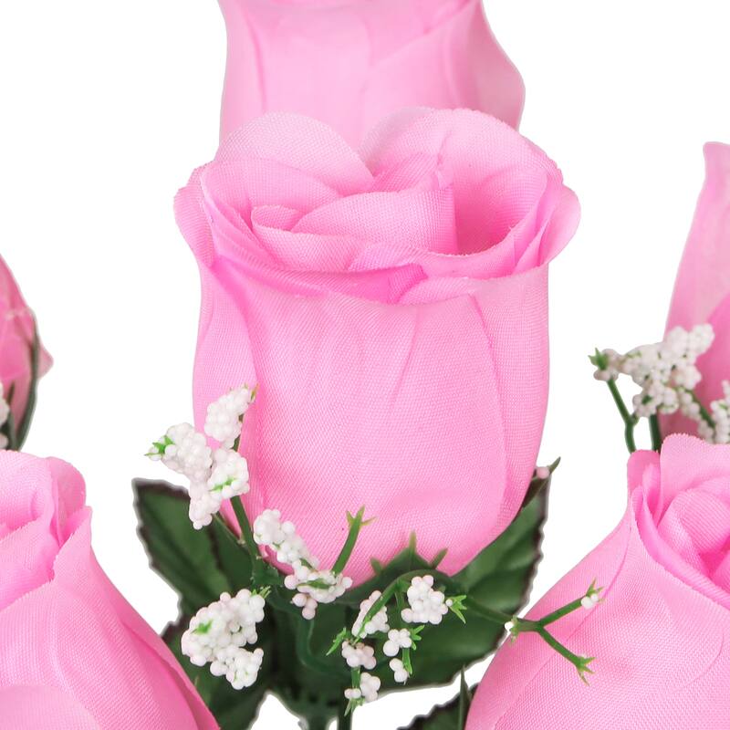 Set of 12 Pink Artificial Rose Bud Flower Stem Bush Bouquet 14in - 14" L x 6" W x 6" DP