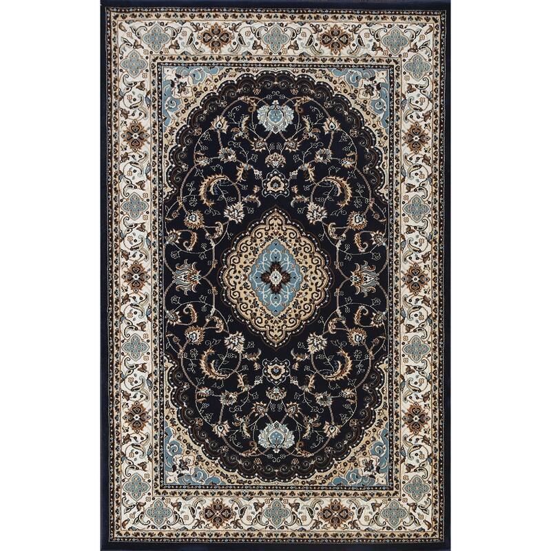 Navy Blue Floral Oriental Traditional Tabriz Area Rug Turkish Carpet