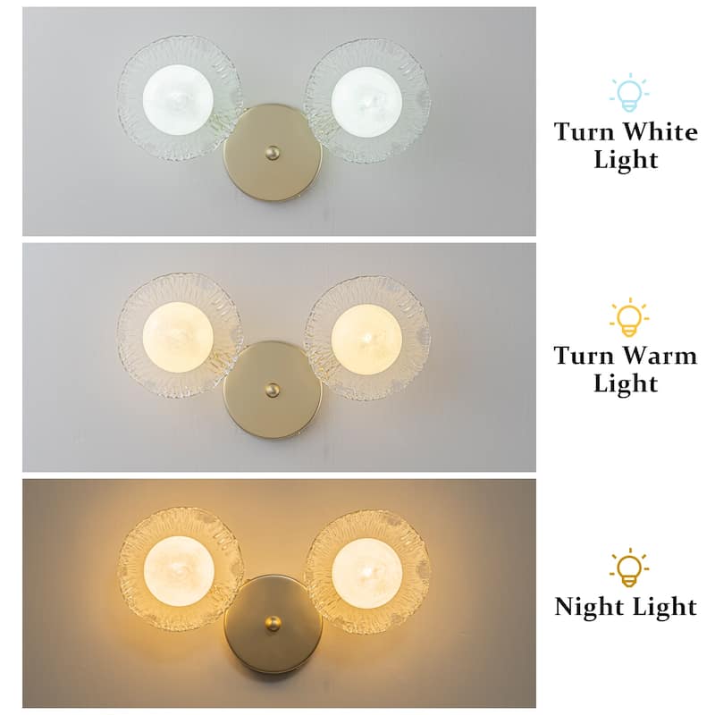 Gold Lotus Leaf Textured Glass Plate Wall Sconce Moon Globe Lampshade