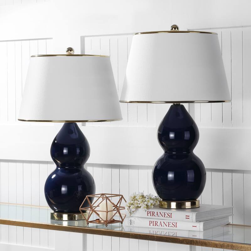 SAFAVIEH Lighting 26-inch Zoey Double Gourd Navy Table Lamp (Set of 2) - 16"x16"x26.5"