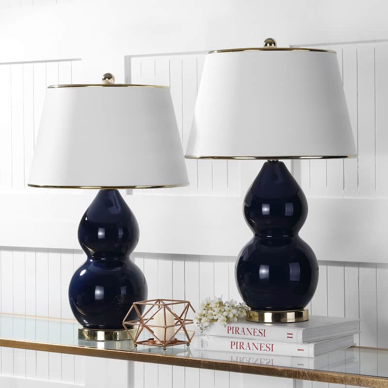 SAFAVIEH Lighting Julianna 26-inch Double Gourd White Table Lamp (Set of 2) - 16"x16"x26.5" - 16"W x 16"D x 27"H - Navy (Set of 2)