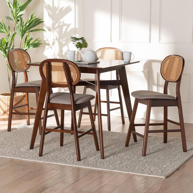 Darrion Mid-Century Modern Fabric and Wood 5-Piece Pub Set