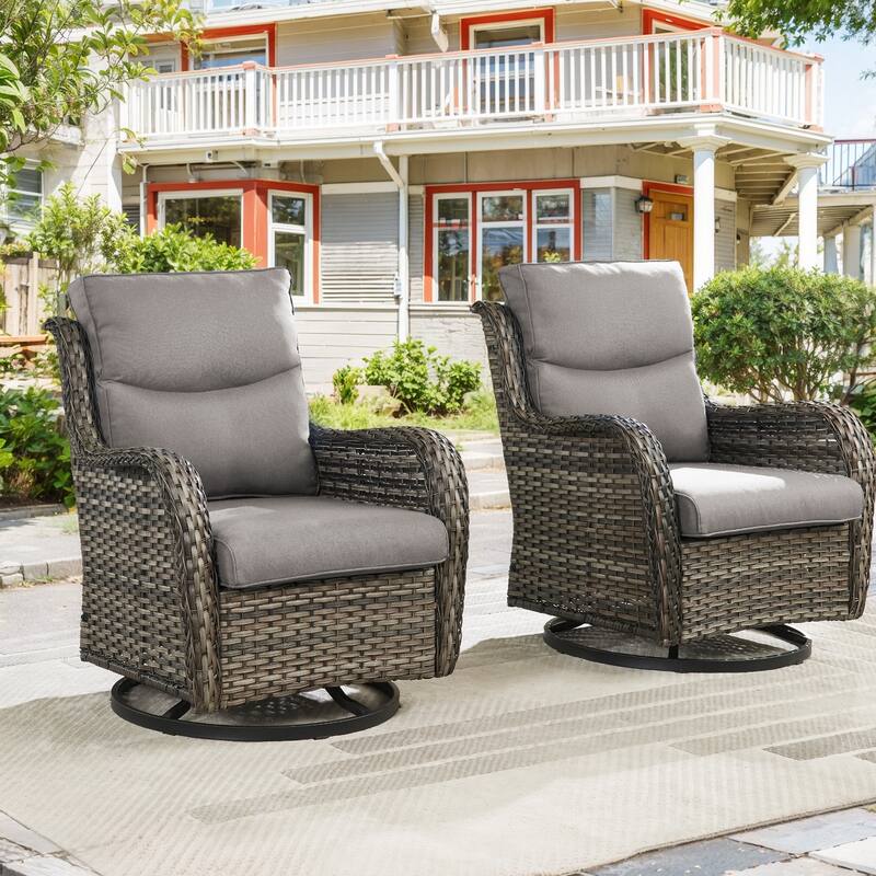High Back Outdoor Swivel Patio Rattan Chairs - Grey - Grey
