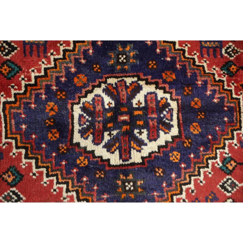 Hand Knotted Oriental 100% Wool Carpet Traditional Tribal Red Shiraz Area Rug - 5' 0'' X 3' 5''