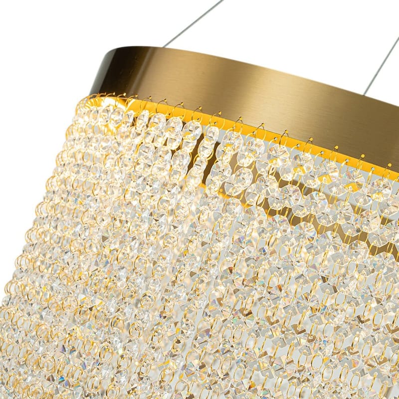 Luxury Faceted Crystal Dimmable LED Tiered Chandelier - Brass