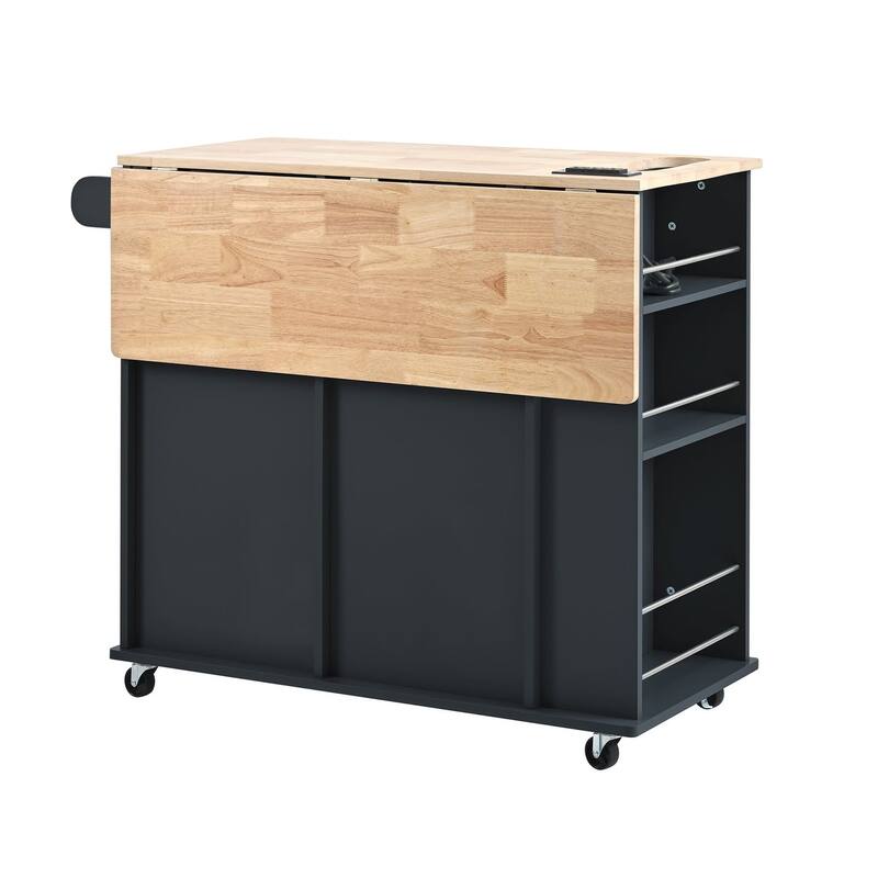 Multifunctional Kitchen Cart with Power Outlet, Open Storage and Wine Rack - 40" x 30"