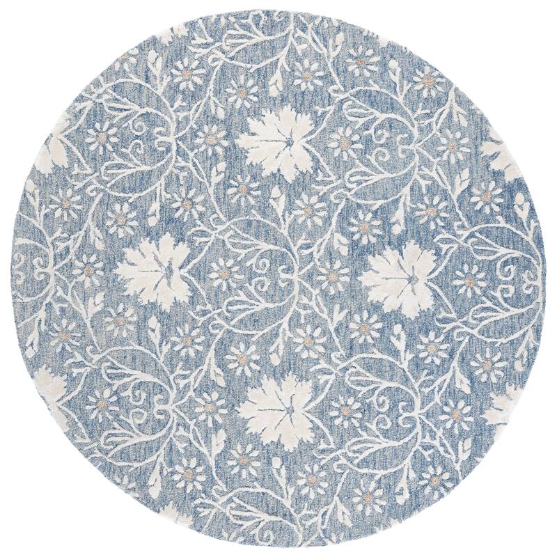 SAFAVIEH Handmade Glamour Hadwiga Wool Rug - 6' Round - Blue/Ivory
