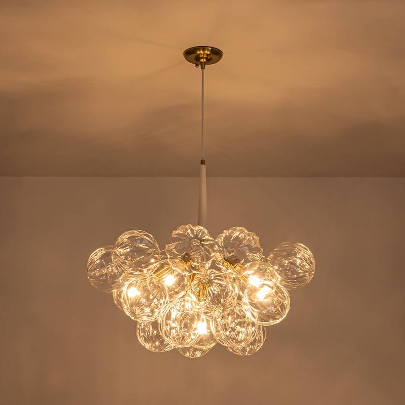 Modern Brass Cluster Faceted Glass Bubble 6-light Dimmable Chandelier