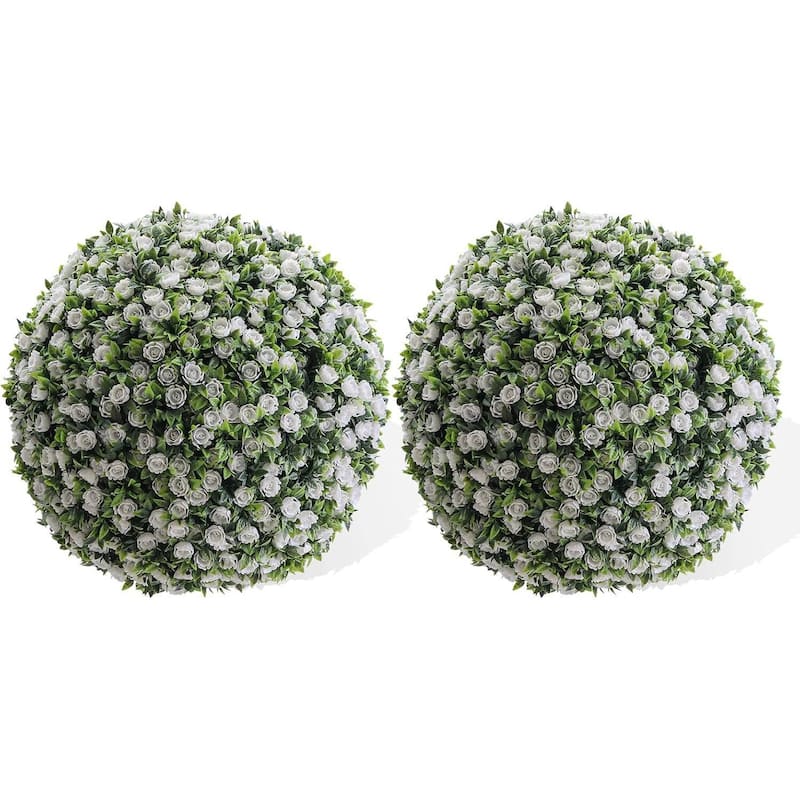 2PCS 15" Artificial Flower Topiary Decorative Balls for Home Decor - 15.7 inch - White