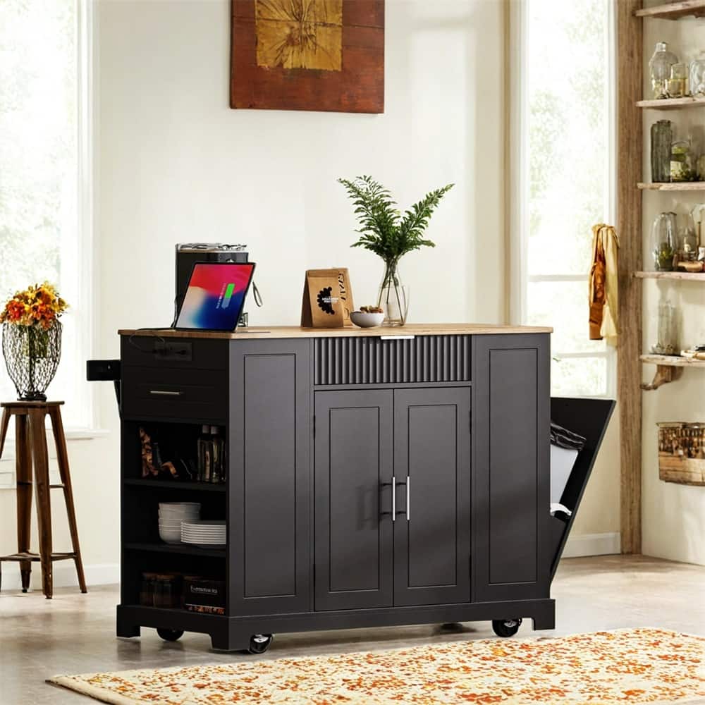 Fluted Kitchen Island with Storage Cabinet,Rolling Kitchen Islands