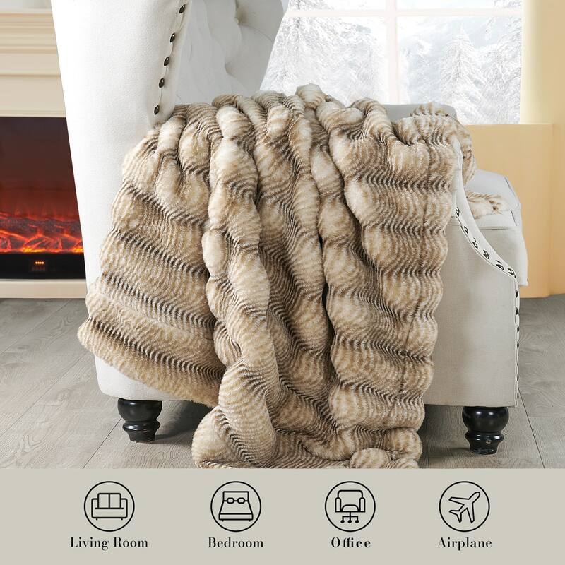 Thick StripeRabbit FauxFur Throw Fuzzy Soft Plush Blanket for Sofa