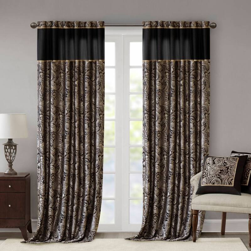 Madison Park Whitman Jacquard Curtain Panel Pair - 50"W X 95"L - Black