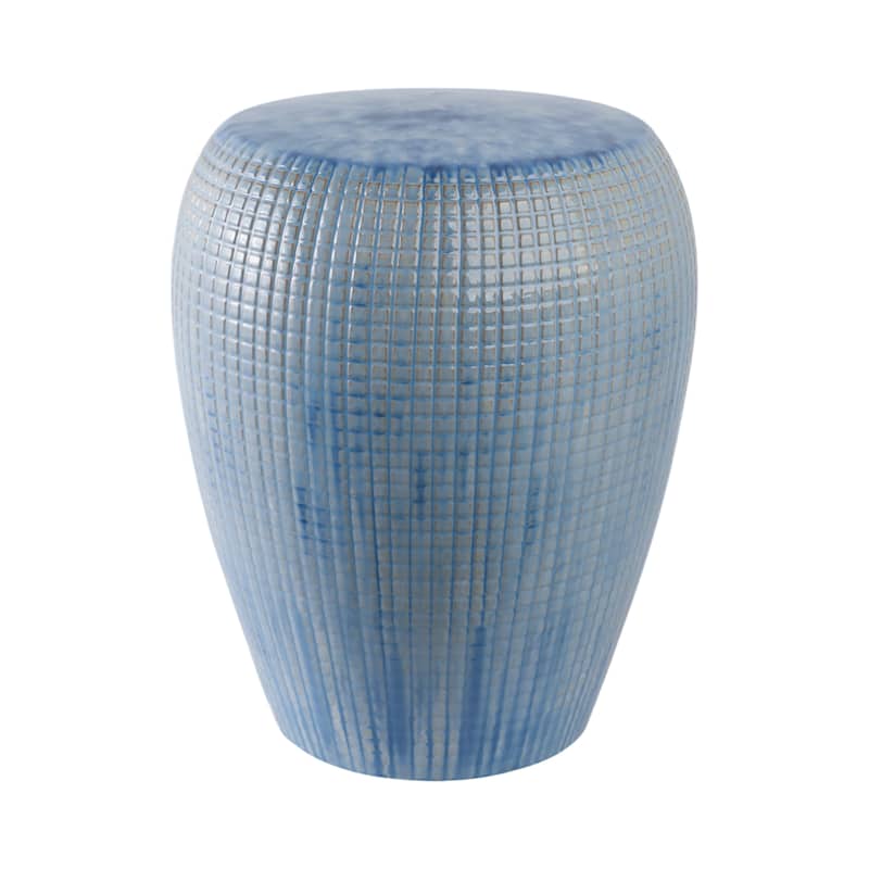 Ceramic Garden Stool Indoor or Outdoor Textured Design - 18" Blue