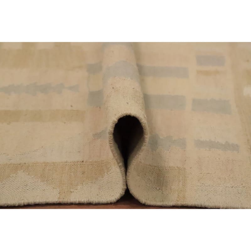 Hand Woven Oriental 100% Wool Carpet Southwestern Tribal Beige & Ivories Kilim Area Rug - 8' 0'' X 5' 0''