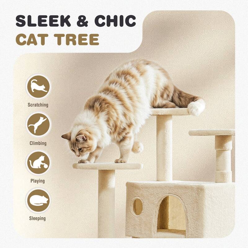 Cat Tree Tower with Scratching Posts and Cond,Multi-Level Kitty Climber for Indoor Cats