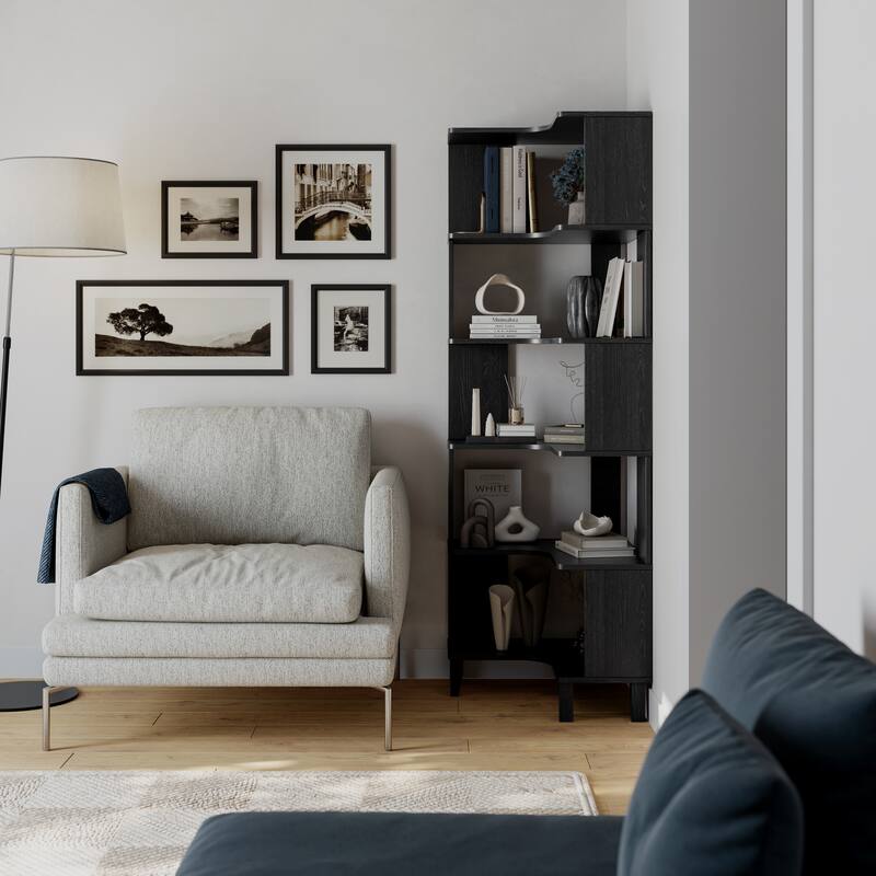 Prepac Nordik 6-Tier Corner Bookcase, 71.5" Extra Tall Corner Shelf, Freestanding Bookshelf for Home Office, Living Room