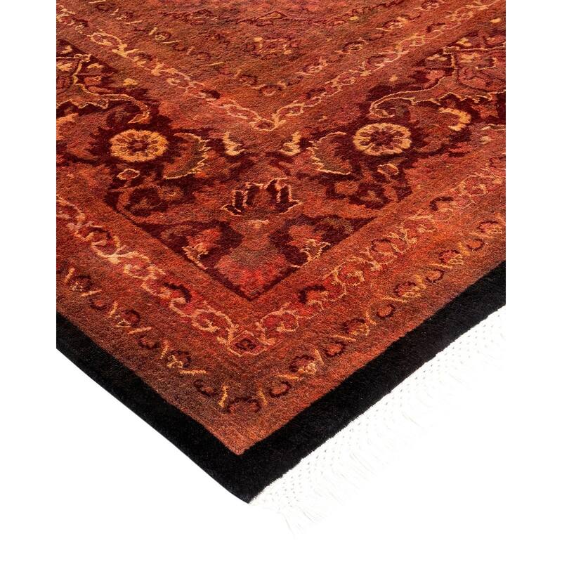 Overton Hand Knotted Wool Vintage Inspired Modern Contemporary Overdyed Red Area Rug - 9' 2" x 12' 3"