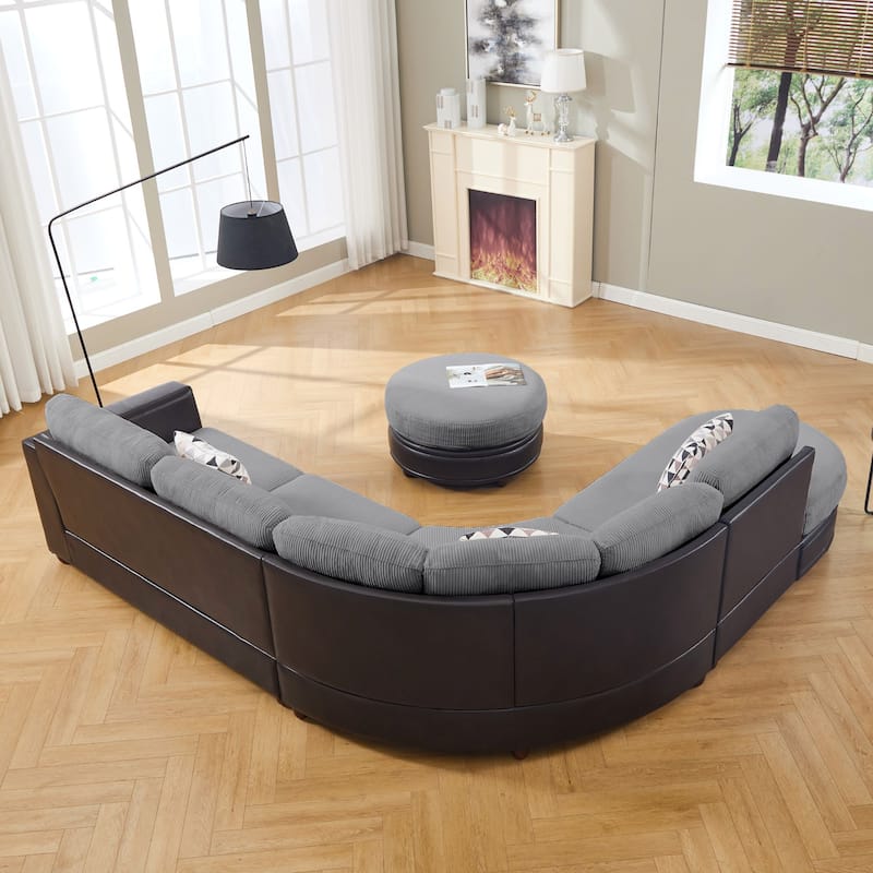 Oversized Corduroy With Faux Leather Modular Sectional
